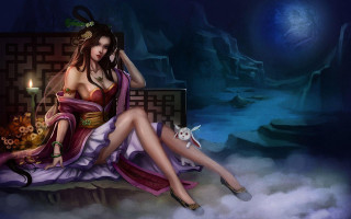 Woman cloud cat candle fantasy - a cloud free wallpaper