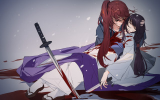 Anime bishounen blood swords hakama - a couple of anime characters sitting next free wallpaper for desktop