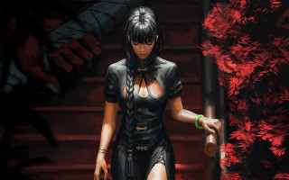 Woman black dress stairs knife - chen hong free wallpaper