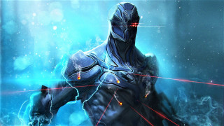 Futuristic man red lights sword - his right hand free wallpaper