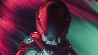 Futuristic man red green suit - a red helmet free wallpaper