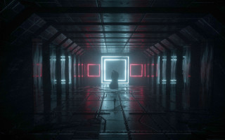 Man hallway neon doorway cyberpunk - a neon light free wallpaper