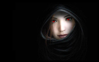 Red eyed gothic woman scarf - a black scarf free wallpaper
