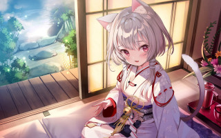 Anime girl cat ears kimono - a cat ear free wallpaper