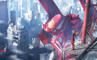 Cityscape robot man ledge skyscraper - object in the sky free wallpaper