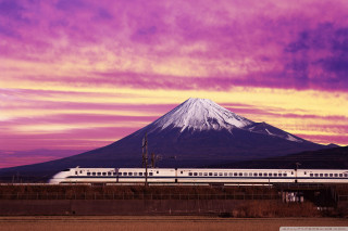 Purple mountain train sunset cityscape - past free wallpaper