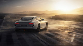 White sports car sunset ocean - the horizon behind free wallpaper