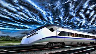 Train traveling tracks cloudy sky - the track free wallpaper