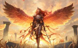 Angel wings fantasy sword fire - magic free wallpaper