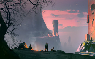 Fantasy man tent forest castle - cinematic concept art free wallpaper