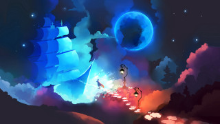 Skyship blue moon fantasy illustration - a painting of a ship free wallpaper