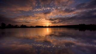 Sunset lake reflection trees clouds - the water and trees free wallpaper