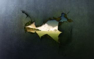 Broken wall hole field clouds 2 - a hole in the middle of it free wallpaper