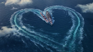 Romantic boat heart water moon - a heart shape free wallpaper