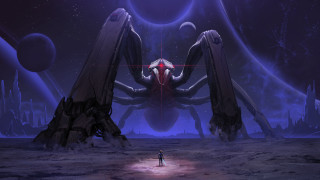 Futuristic astronaut giant spider night - a giant spider free wallpaper