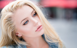 Blonde blue eyed portrait red - blonde hair free wallpaper