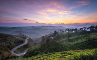 Winding road green hills sunset 2 - winding free wallpaper