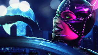 Woman purple mask city night - a mask free wallpaper