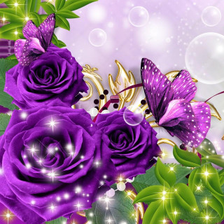 Purple rose butterfly stars bubbles - anne stokes free wallpaper for tablet