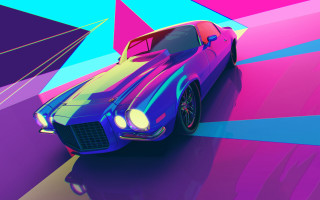 Colorful background 3d car retrofuturism - outrun free wallpaper for desktop