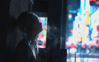 Woman alley cigarette cyberpunk night - her hand and a city in the background free wallpaper