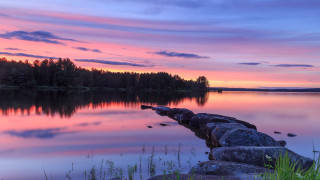 Wooden dock lake forest sunset - bruno liljefors free wallpaper