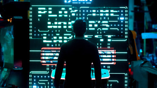 Man neon cityscape cyberpunk skyscraper - electronic free wallpaper