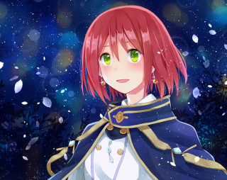 Anime girl redhair greeneyes blue - luminous free wallpaper