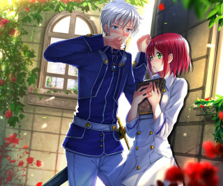 Anime couple window flowers tree - a window free wallpaper for desktop
