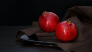 Pomegranates spoon tablecloth stilllife photorealism - a spoon free wallpaper