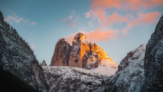 Mountain snowy pink sky clouds 3 - a few snow free wallpaper
