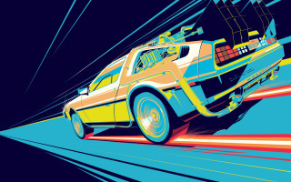 Car street retrofuturism blue yellow - retrofuturism free wallpaper