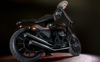 Woman black leather motorcycle brick - a brick floor free wallpaper