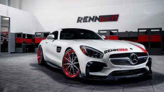 White mercedes sports car garage - logo free wallpaper