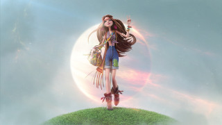 Girl long hair purse flying - her other hand free wallpaper for desktop