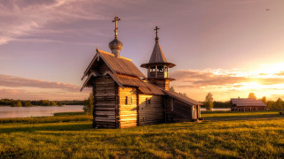 Wooden church sunset lake tower - andrei rublev free wallpaper