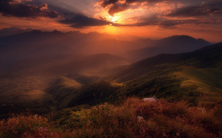 Sunset mountain range clouds hills 2 - a few hill free wallpaper