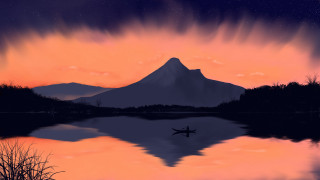 Mountain lake boat sunset aurora - a lake in front free wallpaper