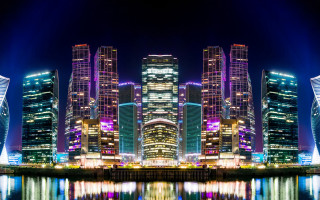 Tokyo city skyline river bridge 2 - symmetrical balance free wallpaper