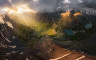 Mountain lake volumetric light cloudy - volumetric light free wallpaper