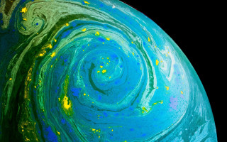 Blue green spiral planet yellow - vibrant free wallpaper