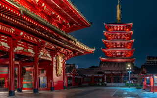 Red tower night japan shrine - a red building free wallpaper