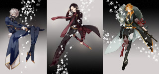 Anime characters bench sitting poses - three anime character free wallpaper