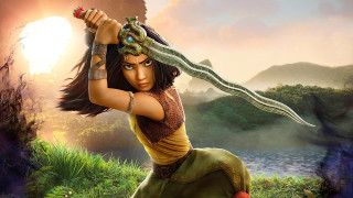 Fantasy woman sword mountain river - cliff childs free wallpaper