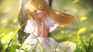 Girl blonde hair blowing wind - plein air free wallpaper