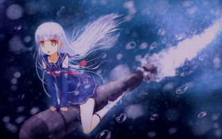 Girl long white hair sitting - the wind free wallpaper