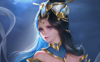 Woman blue costume gold crown - fan qi free wallpaper