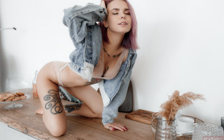 Pink haired tattooed woman art - grunge aesthetic free wallpaper