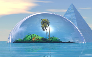 Glass ball palm tree water - inside free wallpaper for desktop