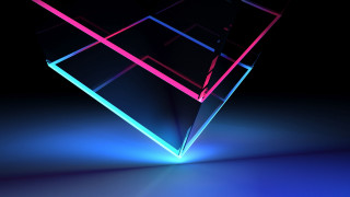 Neon cube holography 3d render - volumetric free wallpaper